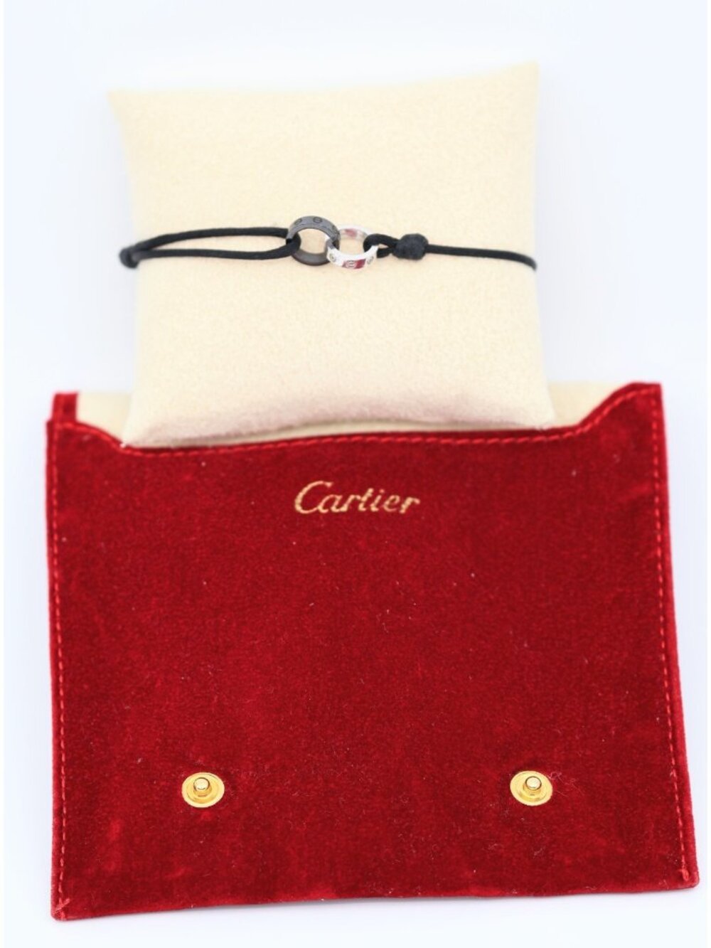 Unique Rare Cartier 18K White Gold Ceramic 4 Diamond LOVE Cord Bracelet - Black